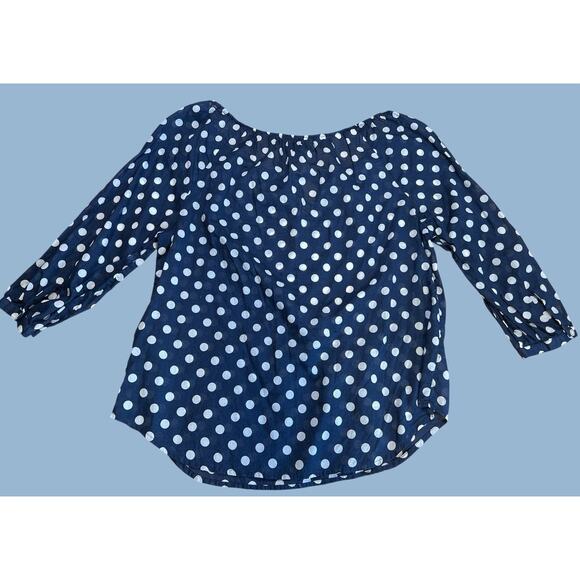 Lauren Ralph Lauren 3/4 Sleeve Blouse Top Shirt Semi Sheer Sz M Navy Blue Preppy - Picture 2 of 9